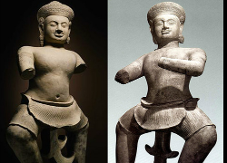 These matching, thousand-year-old statues were likely looted during Cambodia's civil war.
(NYULocal)