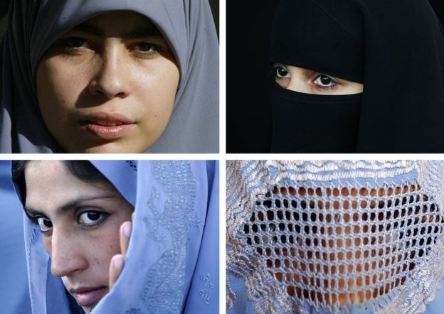"The many garments of Islam including hijabs, niqabs, burkas, and burkinis." - Photo Credit AFP